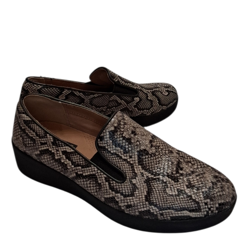 FitFlop Snake Print Brown Superskate Women's Slip On Loafers Size 6